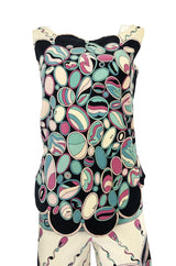 1960s Emilio Pucci Scalloped Edge Tunic & Wide Pant Printed Velvet Set
