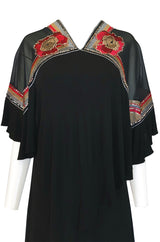 1970-1974 Janice Wainwright Embroidery & Sequin Tiered Jersey Cape Dress