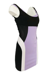 Recent Versace Purple Curved Panel w Netted Sides Stretch Bandage Dress