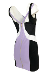 Recent Versace Purple Curved Panel w Netted Sides Stretch Bandage Dress