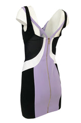 Recent Versace Purple Curved Panel w Netted Sides Stretch Bandage Dress