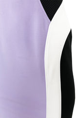 Recent Versace Purple Curved Panel w Netted Sides Stretch Bandage Dress