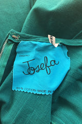 1960s Josefa Hand Embroidered Ribbon Detailed Teal Caftan Dress w Belt