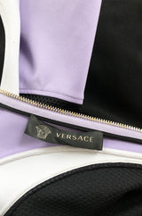 Recent Versace Purple Curved Panel w Netted Sides Stretch Bandage Dress