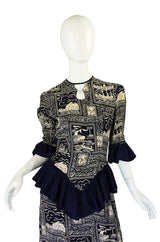 1940s Silk Peplum Printed Swing Dress