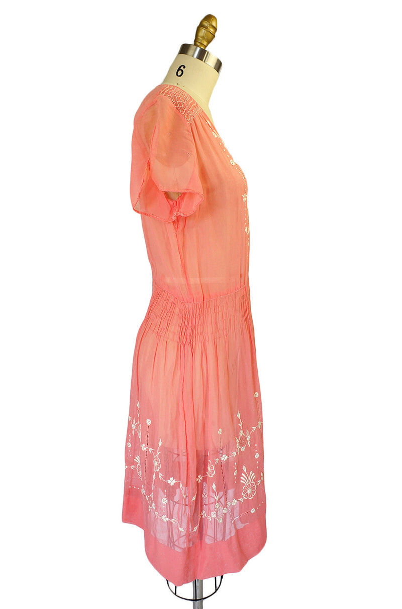 1920s Embroidered Pink Flapper Dress