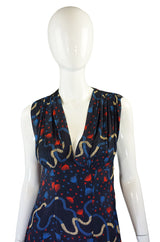 1970s Silk Ossie Clark Plunge Silk Dress