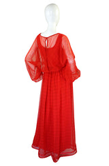 1970s Red Chiffon Victor Costa Maxi