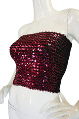 1970s Sequin Wide Ruby Red Tube Top