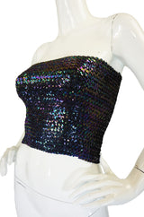 1970s Iridescent Blue Sequin Tube Top