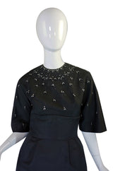 1950s Silk Beaded Cocktail Black Dress