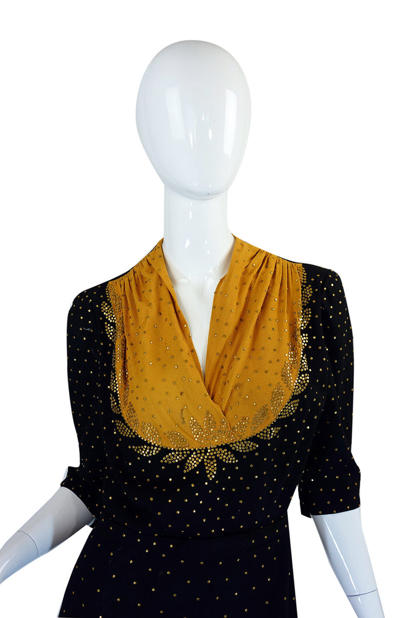 1940s Rare Brass Studded Swing Dress