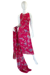 1990s Pink Ungaro Dress & Fringe Scarf