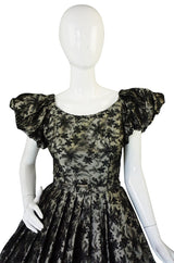 1950s Puff Sleeve Lace and Silk Cocktail Dress