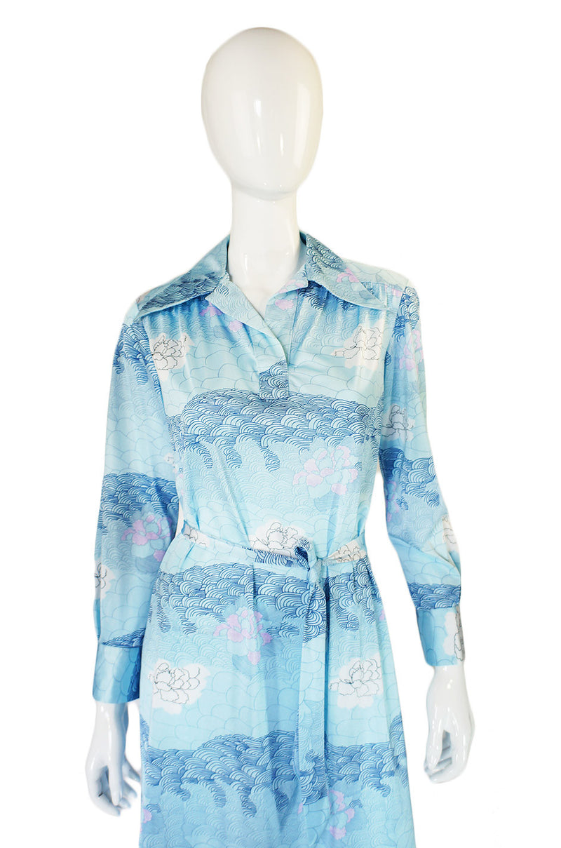 1970s Blue Print Lanvin Shirt Dress