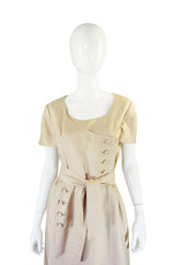 1960s Lrgr Oleg Cassini Taupe Silk Dress
