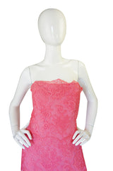 1960s Stavropoulos Couture Lace & Silk Pink Strapless Dress