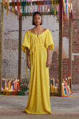 Fall 2016 Rosie Assoulin 'Holster' Bubble Sleeve Yellow Puff Fabric Tie Dress