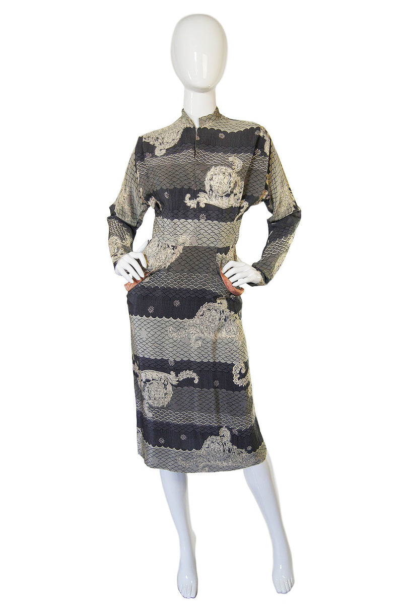 1940s Amazing Printed  Silk Swing Dress