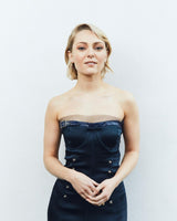 Sexy Spring 2001 Christian Dior by John Galliano Strapless Blue Dress w Leg Garter Strap