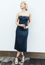 Sexy Spring 2001 Christian Dior by John Galliano Strapless Blue Dress w Leg Garter Strap