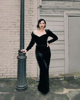 Documented Fall 1984 Christian Dior by Marc Bohan Runway Haute Couture Black Textured Velvet Dress