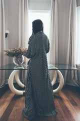 1980s Bernard Perris Black and White Kimono Plunging Caftan Dress