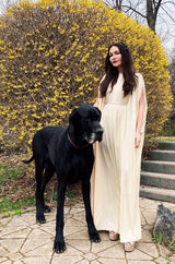 Rare 1970s Yuki Ivory Draped Jersey Open Shoulder Caftan Dress