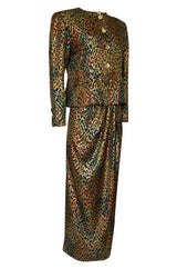 Fall 1989 Bill Blass Gold Silk Lame Leopard Evening Jacket & Skirt Suit