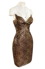 Documented Fall 1997 Thierry Mugler Gold Bronze Brocade Strapless Dress w Formed Pointed Cups