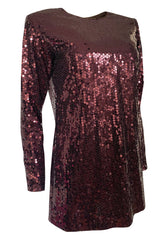 Fall 1996-97 Yves Saint Laurent Burgundy Sequin Micro Mini Dress or Tunic