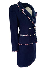 Spring 1994 Chanel Runway Documented Red & White Ribbon Navy Suit