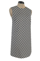Rare Fall 1995 Gianni Versace Runway & Ad Campaign Black & White Check Shift Dress