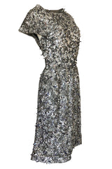 1980s Bill Blass Densely Covered Silver Sequin & Pailettes Dress