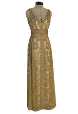 Incredible 1960s Malcolm Starr Gold Metal Net Dress w Metal Cording & Rhinestones