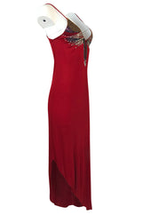 1970s Stephen Burrows Hand Beaded Red Jersey Halter Dress