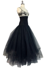 1980s Bellville Sassoon Appliqued Bodice & Princess Skirted Tulle Dress