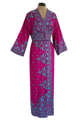 1970s Maurice Bright Fuchsia Pink & Brilliant Turquoise Print Jersey Dress