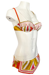 1968 Emilio Pucci Two Piece Pastel Colored Print Cotton Bikini Swimsuit