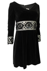 1967 Jacques Heim Couture Bead & Transparent Panel Velvet Dress