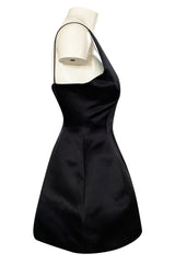 Fall 2014 Christian Dior by Raf Simons Micro Mini Black Silk Satin Dress