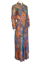 Early 1960s Tina Leser Printed Silk Twill Extra Wide Leg Pant & Top Set