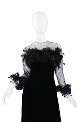 1970s Velvet & Feather Givenchy Gown