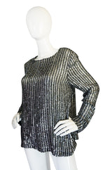 1970s Heavily Sequin & Bead and Silk Pewter Top