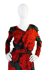 Fall 1985 Huge Rose Print Silk Valentino Dress