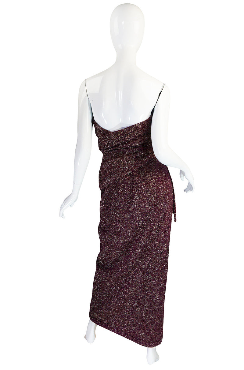 1970s Wine Knit Lanvin Skirt and Multi Tie Wrap Top