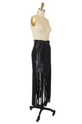 1990s Claude Montana Fringe Leather Skirt