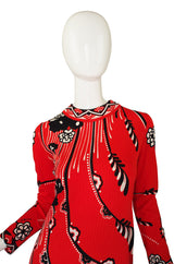 1970s Paganne Printed Red Shift Dress