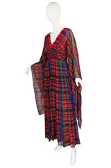 1960s Flowing Scarf Armed Mollie Parnis Maxi Dress