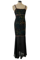 Striking Fall 1997 Chanel by Karl Lagerfeld Runway Watercolour Black Dress w Bead Detail